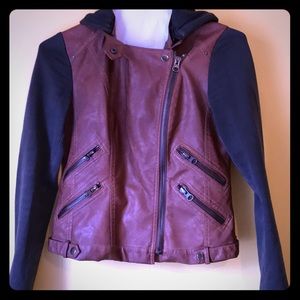 Faux leather and sweat shirt jacket
